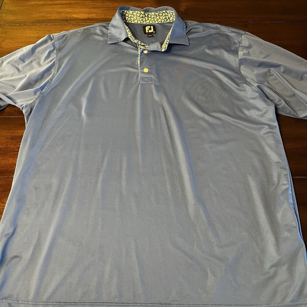 Foot Joy FJ Golf Short Sleeve Polo T-Shirt XL Flower Blue Performance Tee Button